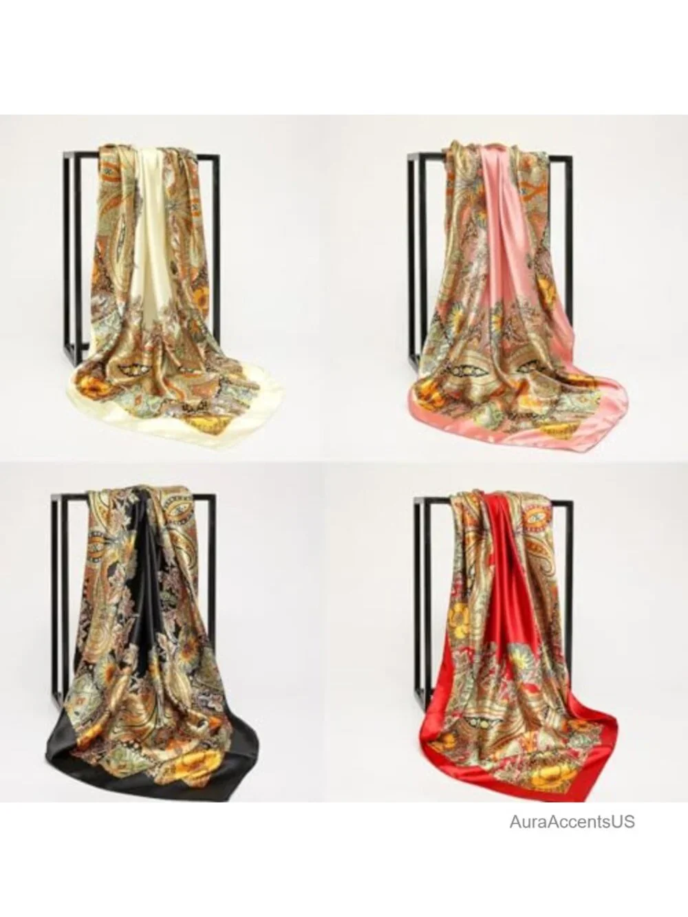 35x35 Large Square Satin Head Scarf for Women, Silk Feeling Bandana